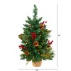 Nearly Natural 2-ft Pine, Pinecone and Berries Artificial Christmas Tree with 35 LED Lights and 86 Bendable Branches - 2 of 4