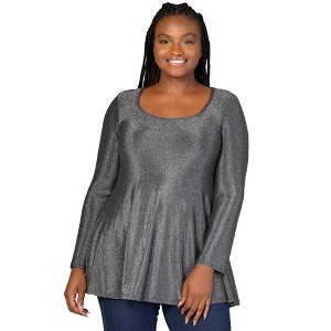 24seven Comfort Apparel Plus Size Scoop Neck Long Sleeve Shimmery Fabric Tunic Top - 1 of 4