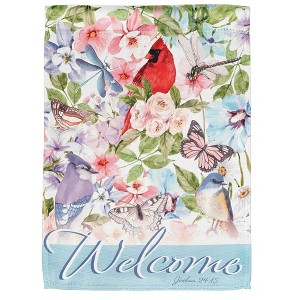 Dicksons Welcome Blue Floral 18 x 13 Inch Polyester Outdoor Garden Flag - 1 of 1