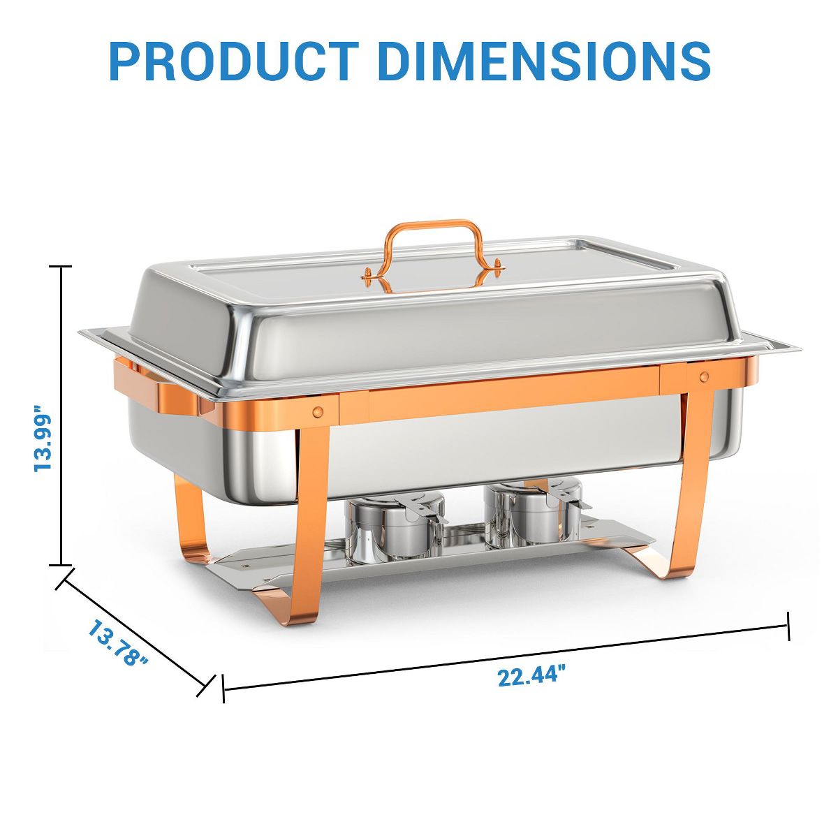 5QT/8QT Stainless Steel Chafing Dish, 2pcs Rose Gold Rectangular/Round Buffet Food Warmers, Ideal for Catering, Weddings, Parties - thumbnail 8