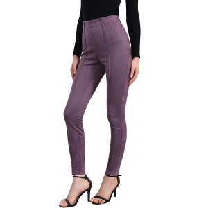 INSPIRE CHIC Women's Faux Suede High Waisted Elastic Slim Casual Leggings Pants - 1 of 4
