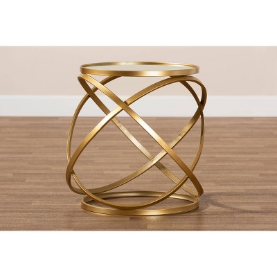 Gold Finished Metal and Mirrored Glass Round End Table