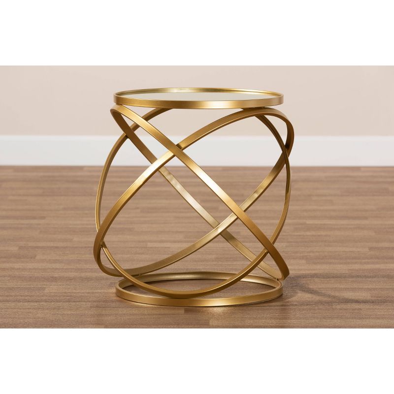 Desma Glam with Luxe Metal and Mirrored Glass End Table Gold - Baxton Studio, 5 of 6