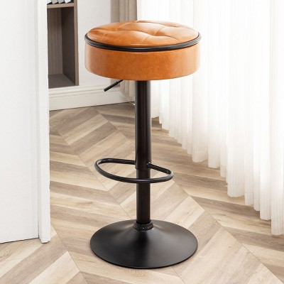 Round Storage Bar Stool Set of 2,Height Adjustable Barstool,360°Counter Height Swivel Stool,Armless Bar Chair with Metal Frame-Maison Boucle