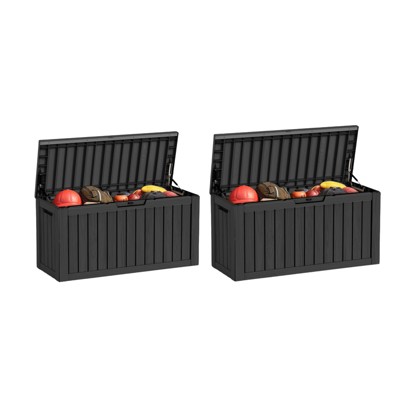 VisioGear Deck Boxes, 2-Piece 80 Gal Outdoor Storage Deck Box, Small Patio Storage Bin for Garden Tools, Black, 46.26"*18.7"*23.23"