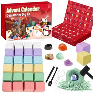 Aoibox 24 Day Gemstone Dig Kit Advent Calendar 2025 for Kids Kit with Real Gemstones Crystals Rocks STEM Educational Gift - 1 of 4