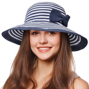 Solaris Women's Striped Straw Floppy Hat, UV Protection Sun Hat for Beach - 1 of 4