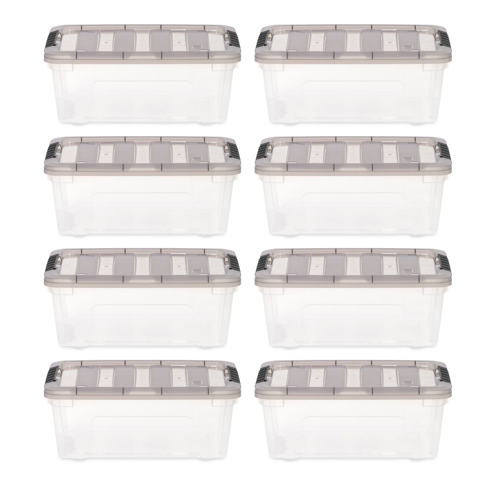 IRIS 12qt 8pk Stack and Pull Box Clear with Gray Lid
