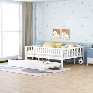 Whisen Twin Size Wood Daybed with Space-Efficient Trundle and Fence Guardrails, Sturdy Structure - 1 of 4