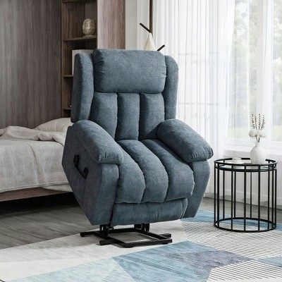 Resenkos Power Lift Chair Massage, Linen Fabric Upholstered Recliner Sofa Chair with Remote Control, Side Pockets, Linen Fabric, Gray