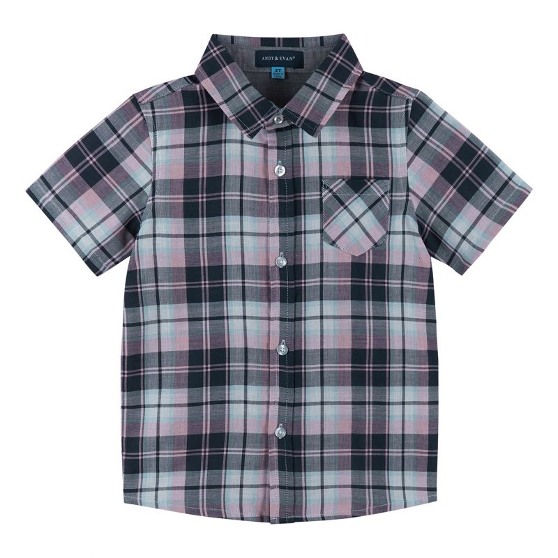 Andy & Evan Kids Plaid Classic Fit Short Sleeve Collared Button Down Shirt - Blue 6, 4 of 6