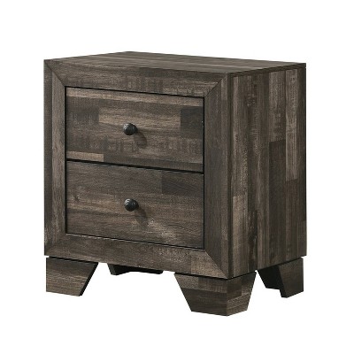 Nightstand with 2 Storage Drawers and Grain and Knots Details Brown - Benzara