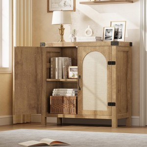 Rattan Buffet Cabinet with Storage, Coffee Bar Sideboard with Doors & Adjustable Shelves, Boho Farmhouse Cabinet for Kitchen & Living - 1 of 4