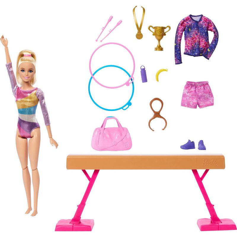 Barbie Gymnastics Playset with Blonde Fashion Doll, Balance Beam, 10+ Accessories &#38; Flip Feature with Blonde Hair, 2 of 7