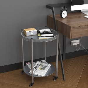 KWPZQEB Round Coffee Table with Wheels, 2-Tier Movable Side Tables with Metal Legs, Detachable Nightstand for Bedroom, Living Room, Sofa Side, Silver - 1 of 4