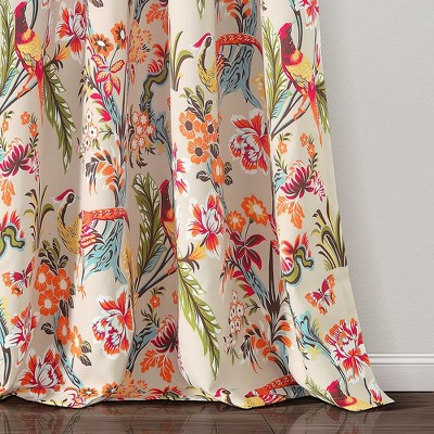 Dolores Neutral Multi Floral Bird Print Blackout Curtains, 84" x 52"