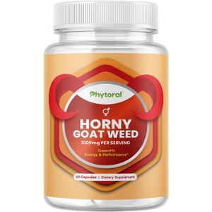 Pure Horny Goat Weed Extract Capsules with Maca Powder, Promotes Immune Support & Increase Energy, Drive & Stamina for Men & Women, Phytoral, 60ct - 1 of 4