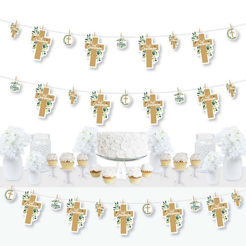 Big Dot of Happiness First Communion Elegant Cross - Religious Party DIY Decorations - Clothespin Garland Banner - 44 Pieces, 1 of 8