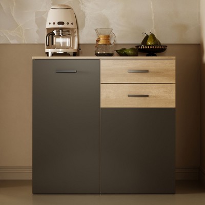 FUFU&GAGA Two-Tone Light & Dark Gray Kitchen Cabinet- Stylish Storage Solution Buffet Sideboard