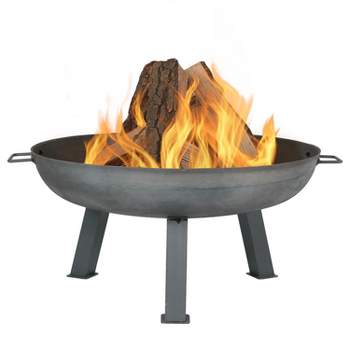 Sunnydaze Outdoor Camping or Backyard Round Cast Iron Rustic Fire Pit Bowl with Handles
