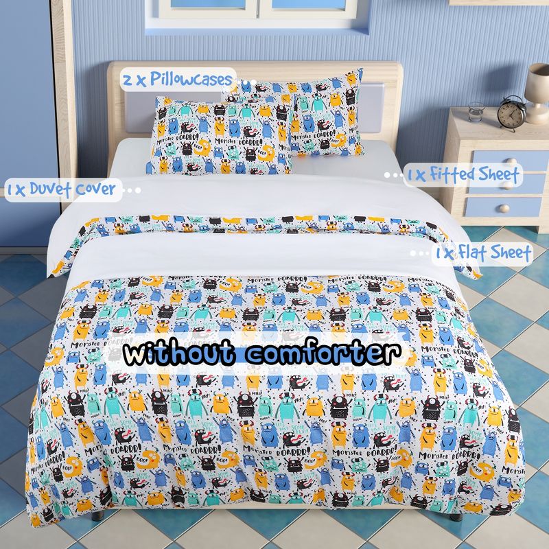 PiccoCasa Kids Polyester Duvet Cover with 2 Pillowcases Fitted Sheet Cartoon Series Pattern Bedding Set 5 Pieces, 2 of 7