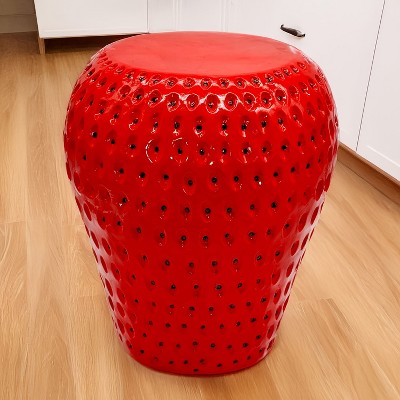 Vynxaria 13.4" Oversized Strawberry Fruit Stool, Resin Multi-Purpose Stool/Side Table/Plant Stand£¬Red