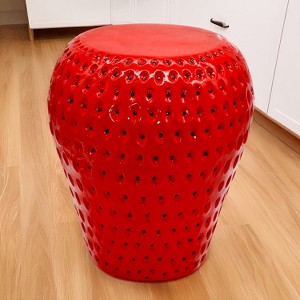 Vynxaria 13.4" Oversized Strawberry Fruit Stool, Resin Multi-Purpose Stool/Side Table/Plant Stand£¬Red - 1 of 4