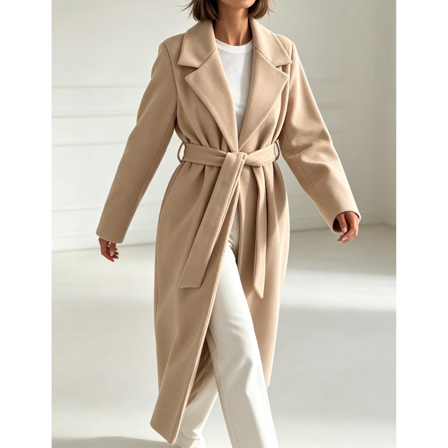 Женская куртка YesFashion Women Lapel Belted Midi Coat Open Front Long Sleeve Wrap Trench Outerwear, Khaki, цвет: Хаки — фото 2