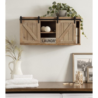 Rustic Brown Wood Wall Cabinet with Sliding Barn Doors