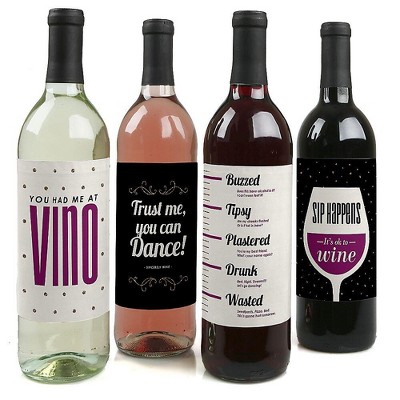 Big Dot of Happiness Sip Happens - Funny Gift for Women - Wine Bottle Label Stickers - Set of 4