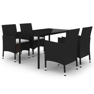 vidaXL Patio Dining Set Outdoor Table and Chair Set Poly Rattan and Glass - Black and White 55.1" Table Length 4 Items - 1 of 4
