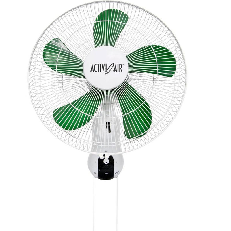 Active Air ACF16 16 inch 3-Speed Wall-Mountable 90-Degree Oscillating Hydroponic Grow Fan with Spring-Loaded Plastic Clip, White/Green, 1 of 7