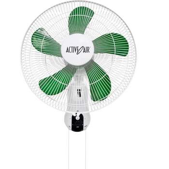 Active Air ACF16 16 inch 3-Speed Wall-Mountable 90-Degree Oscillating Hydroponic Grow Fan with Spring-Loaded Plastic Clip, White/Green