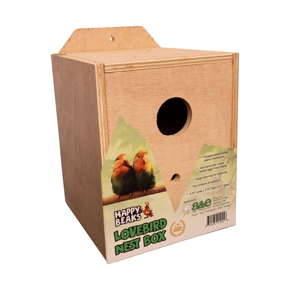 A&E Cage Company Lovebird Nest Box Bird Interactive Toy - Natural Wood