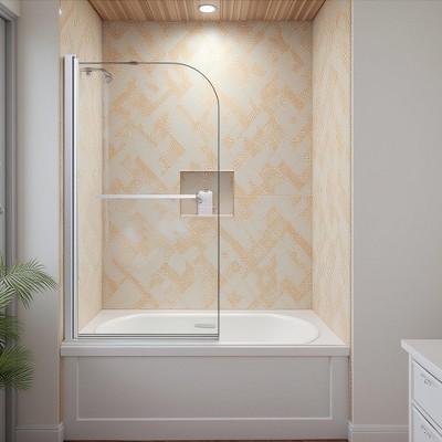 SGCC Tempered Glass Frameless Shower Door for Bathtubs, featuring Chrome-Finished Pivot Bathroom Panel.