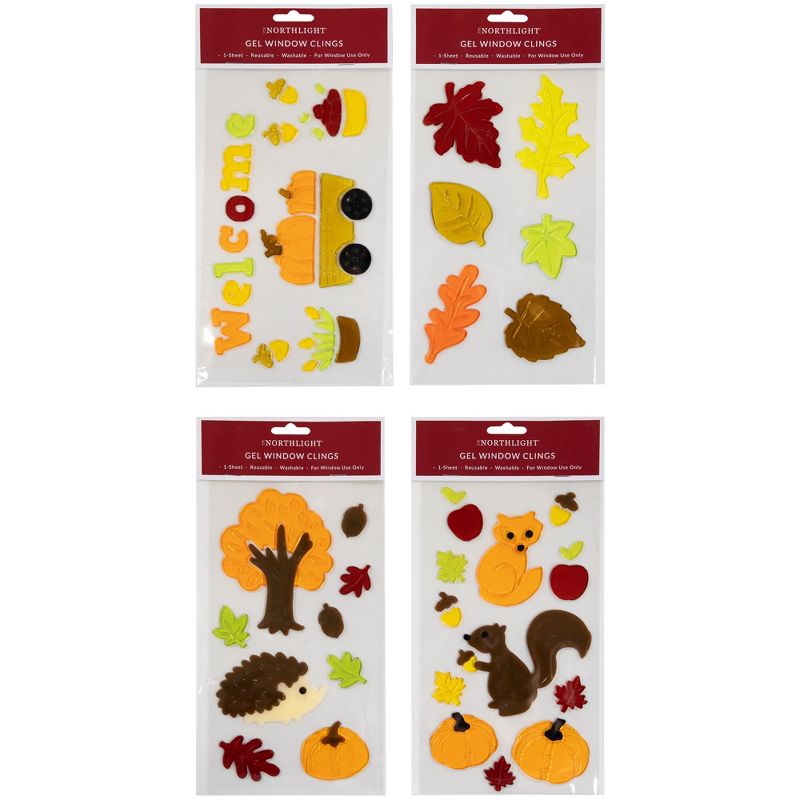 Northlight Set of 4 Double Sided Fall Harvest Gel Window Clings, 1 of 8