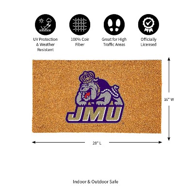 EvergreenNCAAJames Madison Dukes Logo Natural Coir 28 x 16 Inches Indoor Outdoor Doormat