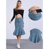 INSPIRE CHIC Women's High Waist Bodycon Ruffles Side Pockets Fishtail Midi Jean Skirt - 2 of 4