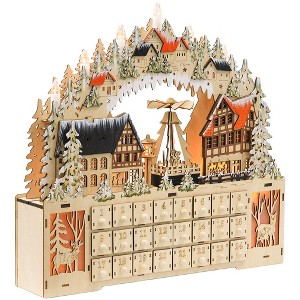 HOMCOM Wooden Christmas Advent Calendar, Light Up Countdown Calendar with 24 Drawers and LED Lights, Battery Operated - 1 of 4