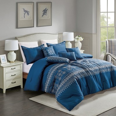 Esca Indira Glamorous & Unique 7pc Comforter Set:1 Comforter, 2 Shams, 2  Cushions, 1 Decorative Pillow, 1 Breakfast Pillow - Queen