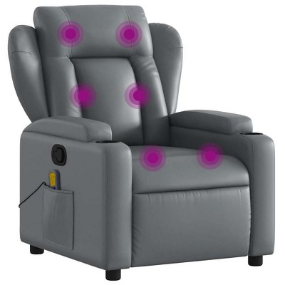 vidaXL Gray Faux Leather Massage Recliner Chair with Manual Recline, Cup Holders, USB Vibration Massage Function, and Padded Seating