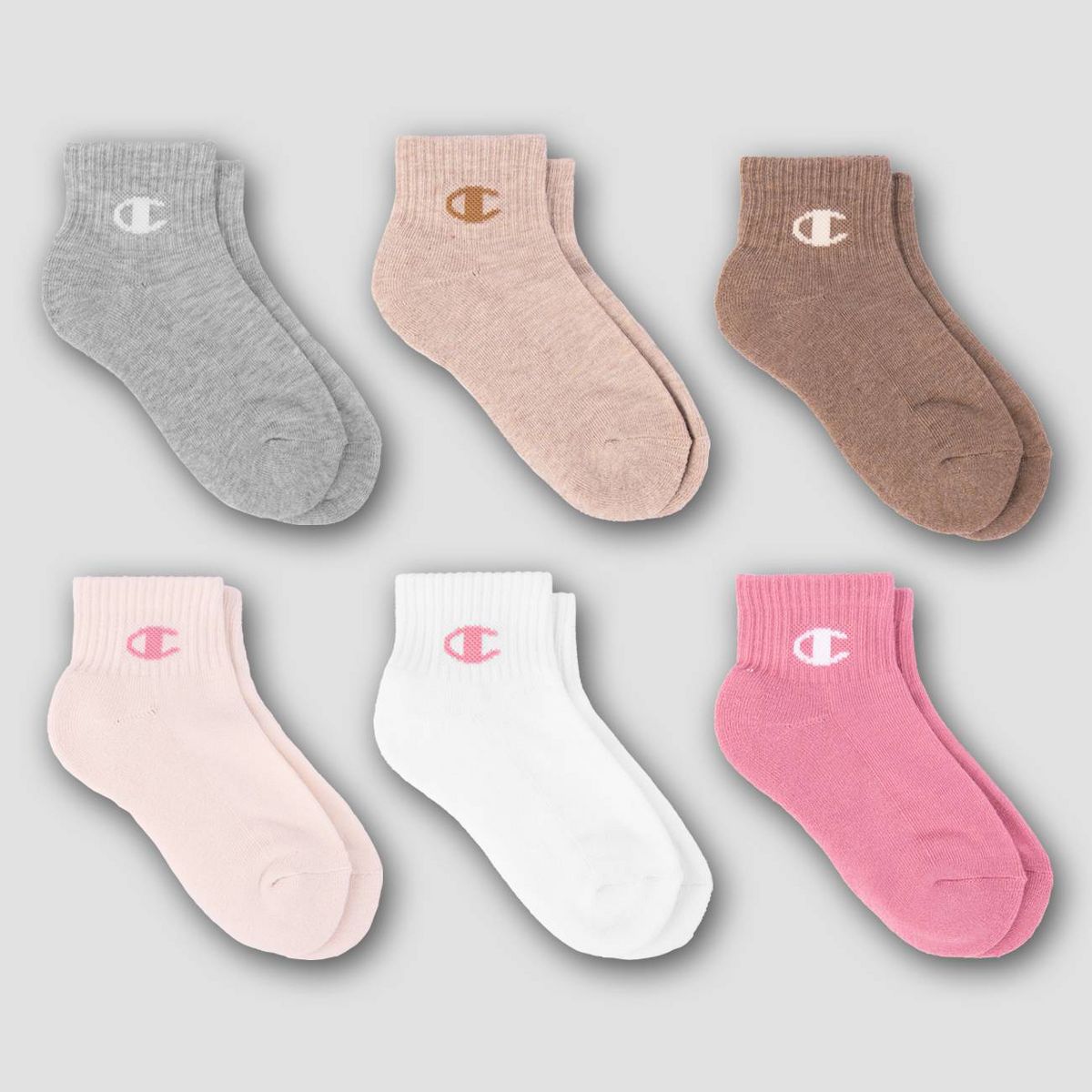 Champion Girls' 6pk Ankle Socks - Tan - thumbnail 2