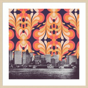 33" x 33" Colorful Sky Above New York by Bodflorent Wood Framed Wall Art Print - Amanti Art - 1 of 4