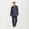 Anna-Kaci Men's 2-Piece Set Satin Pajamas with Geometric Print Contrast Collar and Button-Up Top - 2 of 4
