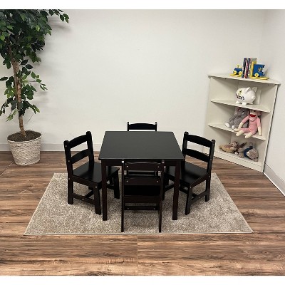 Espresso Wood Kids Square Table with 4 Chairs Set