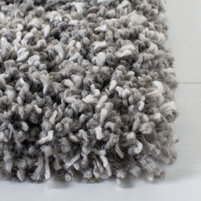 Luxurious Gray Synthetic Round Shag Rug, Easy Care, 59 in Diameter