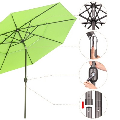 11 Ft Green 3-Tier Patio Umbrella with Crank Handle