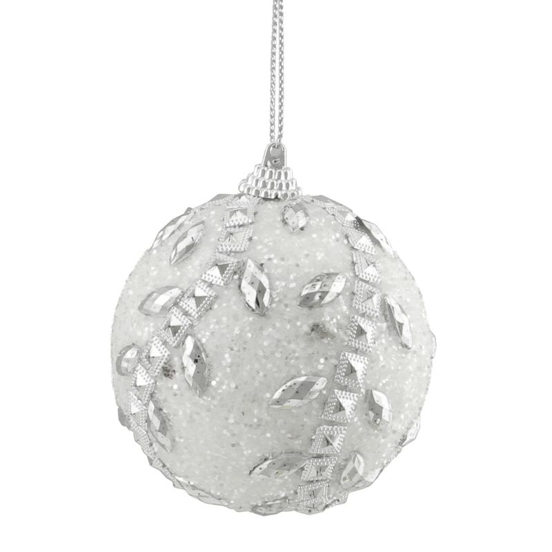 Northlight Set of 3 White and Silver Beaded Embellished Shatterproof Christmas Ball Ornaments 3", 1 of 3