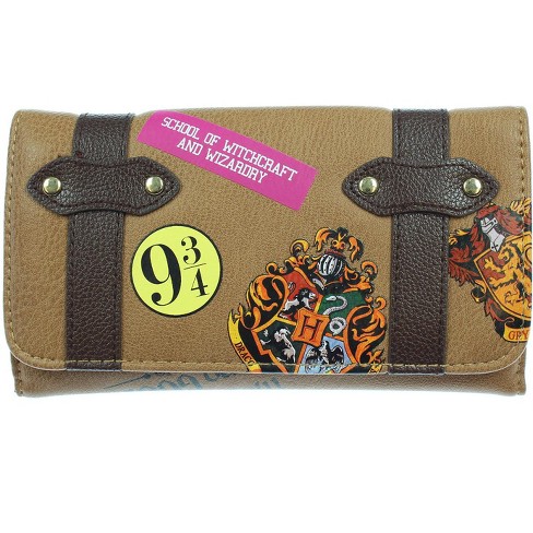 Harry Potter Hogwarts School Trunk Inspired Snap Closure Trifold Wallet  Brown