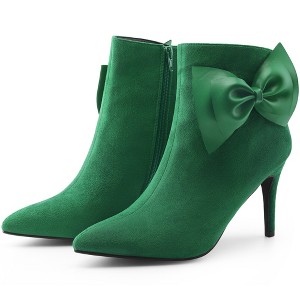 Allegra K Women's Pointy Toe Bow Decor Zip-Up Stiletto Heels Ankle Boots - 1 of 4
